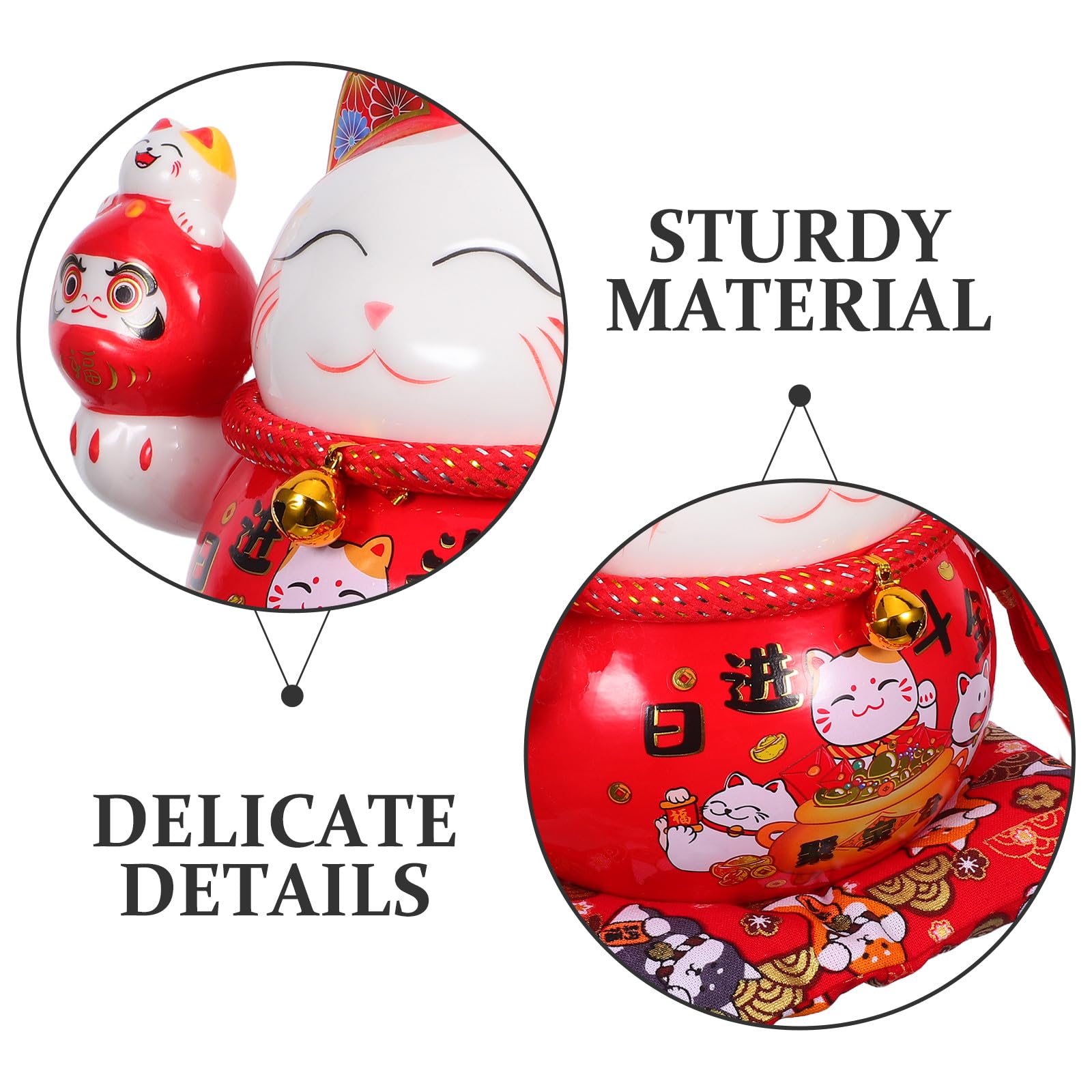 Keramik Spardose Maneki Neko Glückskatze Feng Shui Münzbehälter Tischdeko Rot Kompakt