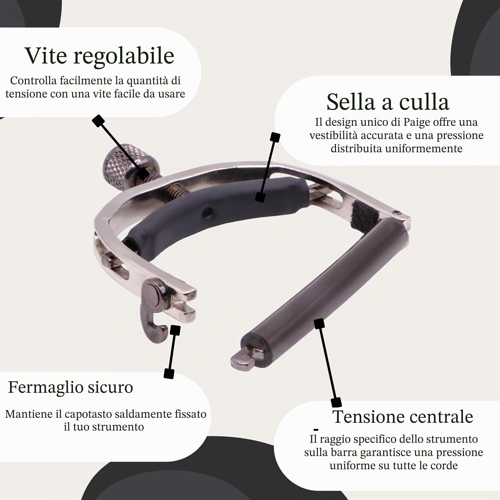 Paige™ »Original Capo P-6N« Capotasto per Chitarra Elettrica - 6-Corde - Finitura: Nichel Satinato
