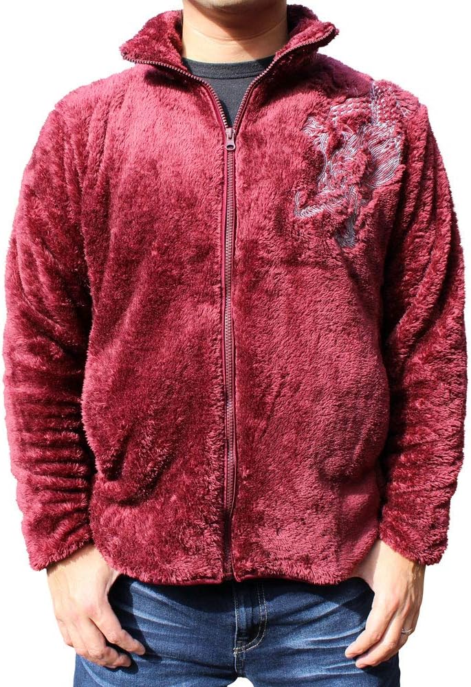 Amazon | 和柄刺繍ボアジャケット 和柄フリース【SP203-2】【ワイン