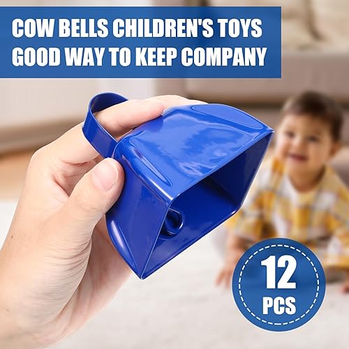 Miniatura 5 de Therwen Paquete de 12 campanas de metal para hacer ruido de vaca, con asa de 3 pulgadas, campanas de percusión de mano a granel para eventos