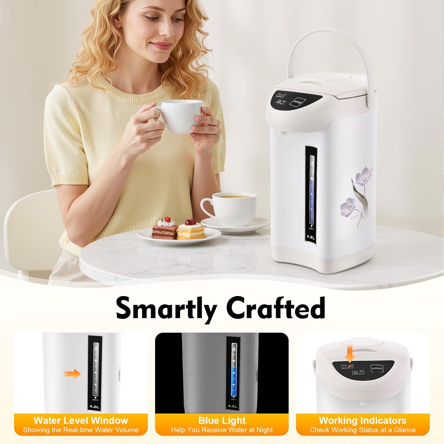 4L Hot Water Dispenser,750W Water Boiler & Warmer w/Visual Water Level Screen Stainless Steel Instant Electric Hot Water Boiler&Warmer w/ 3 Water Dispensing Modes,for Milk Tea Coffee
