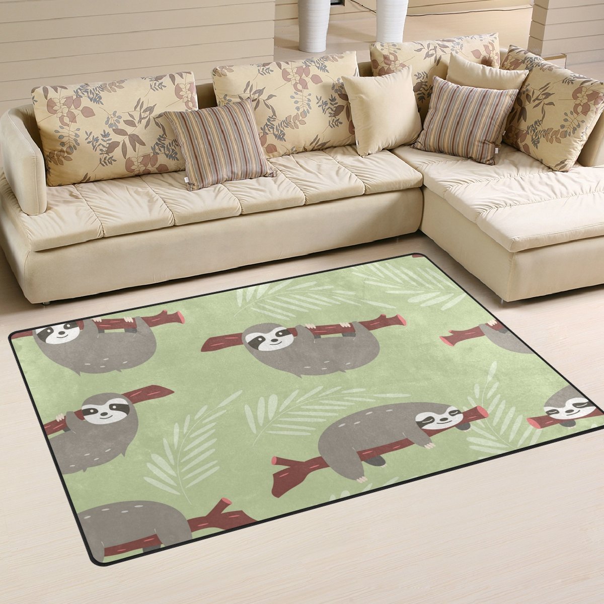 Non-slip Area Rugs Home Decor by DEYYA , Classic Cute Baby Sloth Tree Floral Flowers Door Mat Living Room Bedroom Carpets Doormats 31 x 20 inches