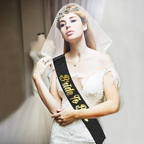 Miniatura 2 de Banda y velo para despedida de soltera Banda y velo de novia de oro negro y longitud al hombro para despedida de soltera, despedida de soltera,