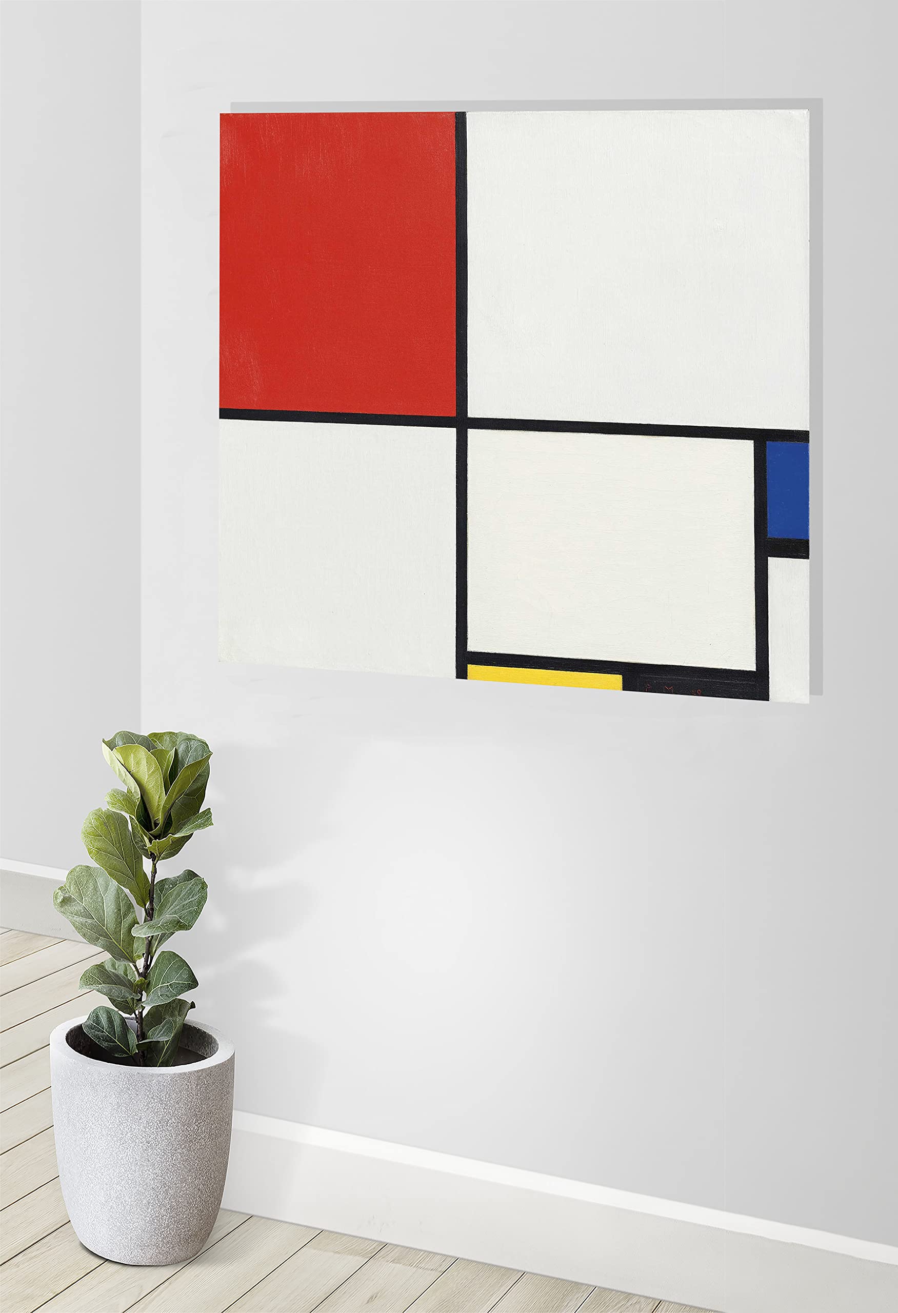 Komposition 3 mit Rot und Blau von Piet Mondrian Leinwand Bilder, Wandbild, Leinwanddrucke gespannt, gerahmt, Wandkunst, Poster, Kunstwerk, groß, 86 x 86 cm (34 x 34 Zoll)