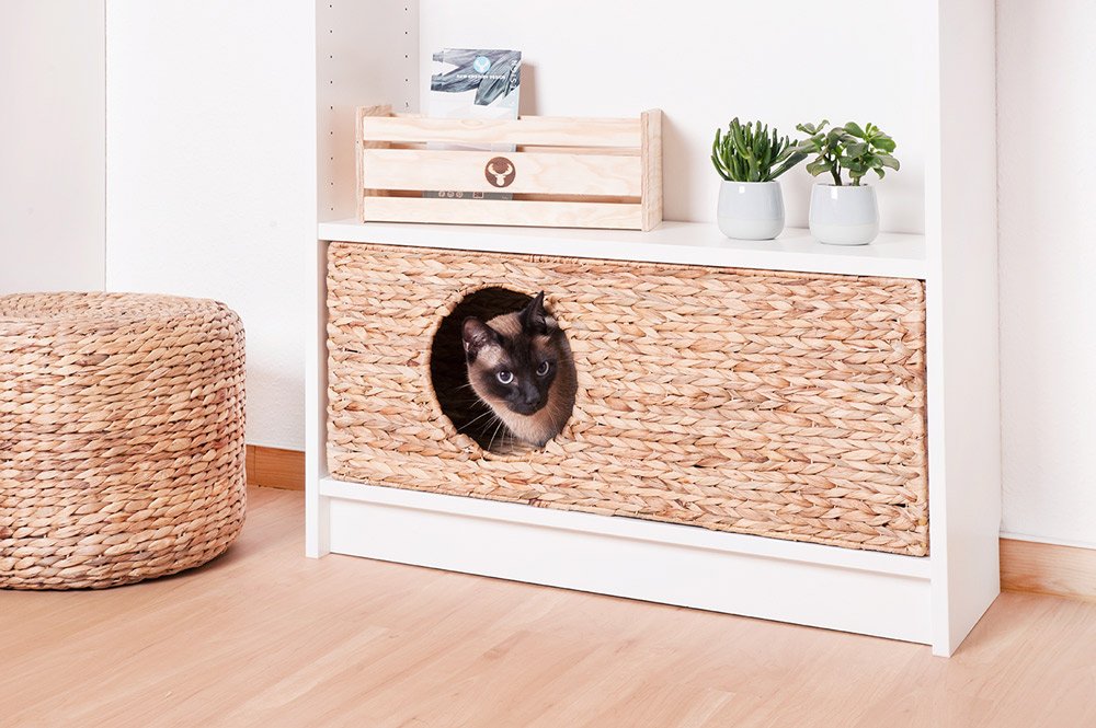 Katzenkörbchen für Billy Regal natürlicher Katzenkorb Katzenhöhle Kleintiere Hasen Meerschweinchen Höhle 75 x 29 x 25 cm Material: Wasserhyazinthe geflochten