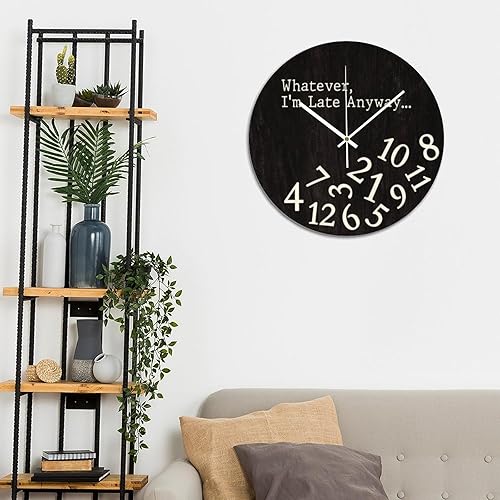Miniatura 6 de Reloj de pared silencioso sin tictac relojes de madera con lo que sea que llegue tarde de todos modos... Reloj con pilas de 10 pulgadas, reloj