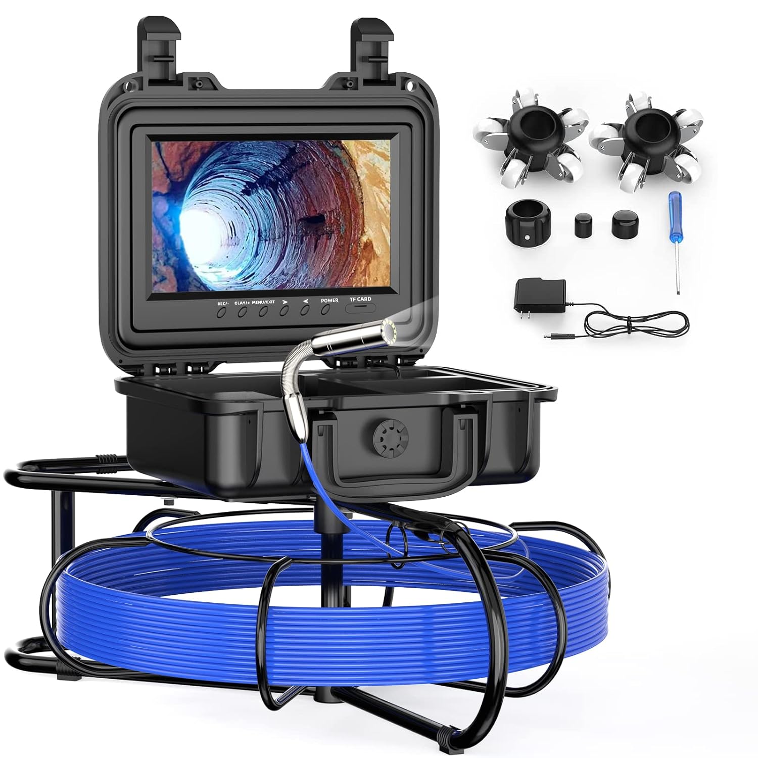 Oiiwak Sewer Camera, 100FT Sewer Pipe Video Inspection Camera with 9'' LCD Monitor for Snake Drain Plumbing Pipe, 720P DVR Recorder, 12 LEDs, IP68 Waterproof 23MM Industrial Borescope, 16GB SD Card