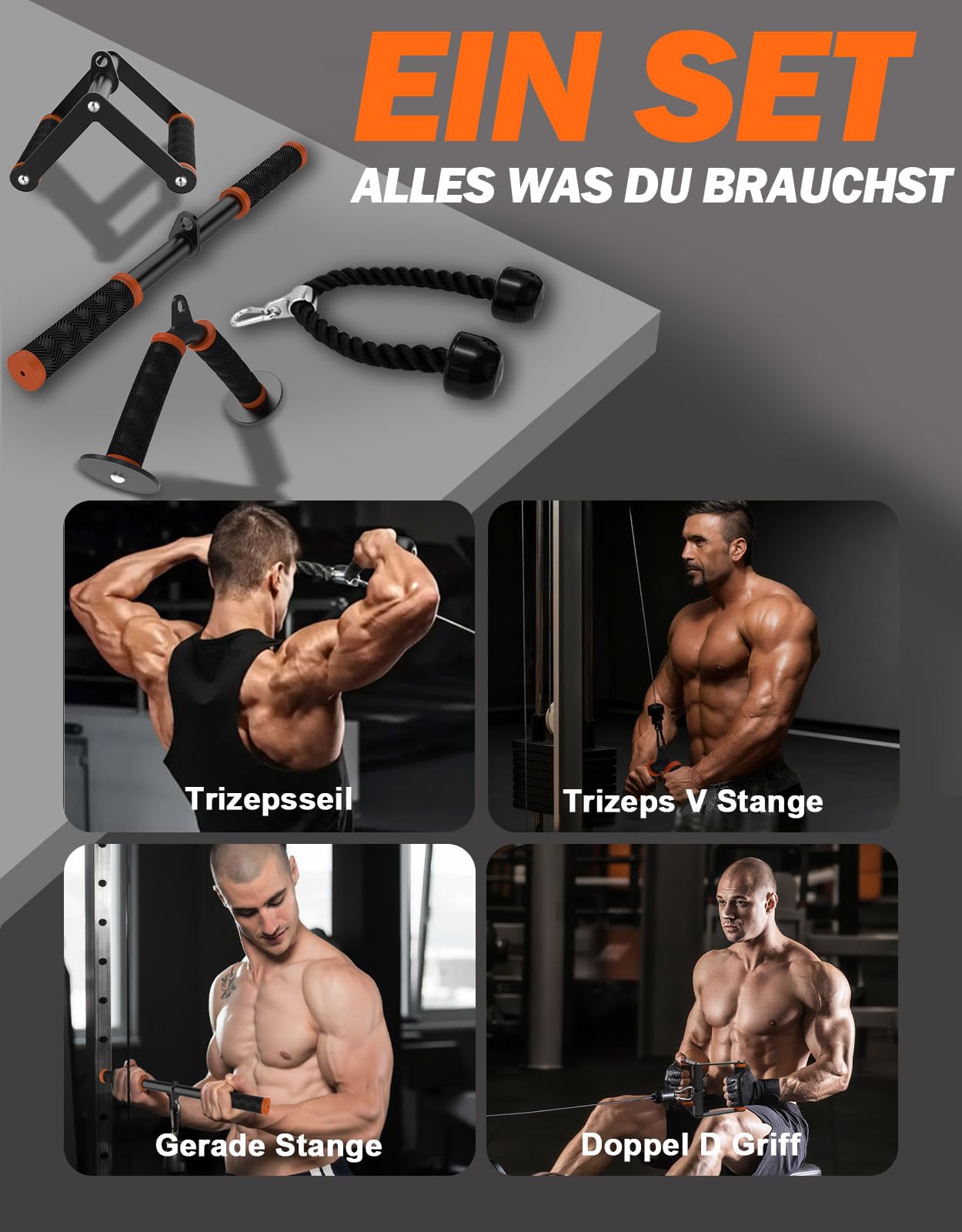 Fitarc Kabelzug Attachment Set Für Gym & Home Workouts, Latzug Zubehör Set Mit Rutschfesten Griffen, Orange