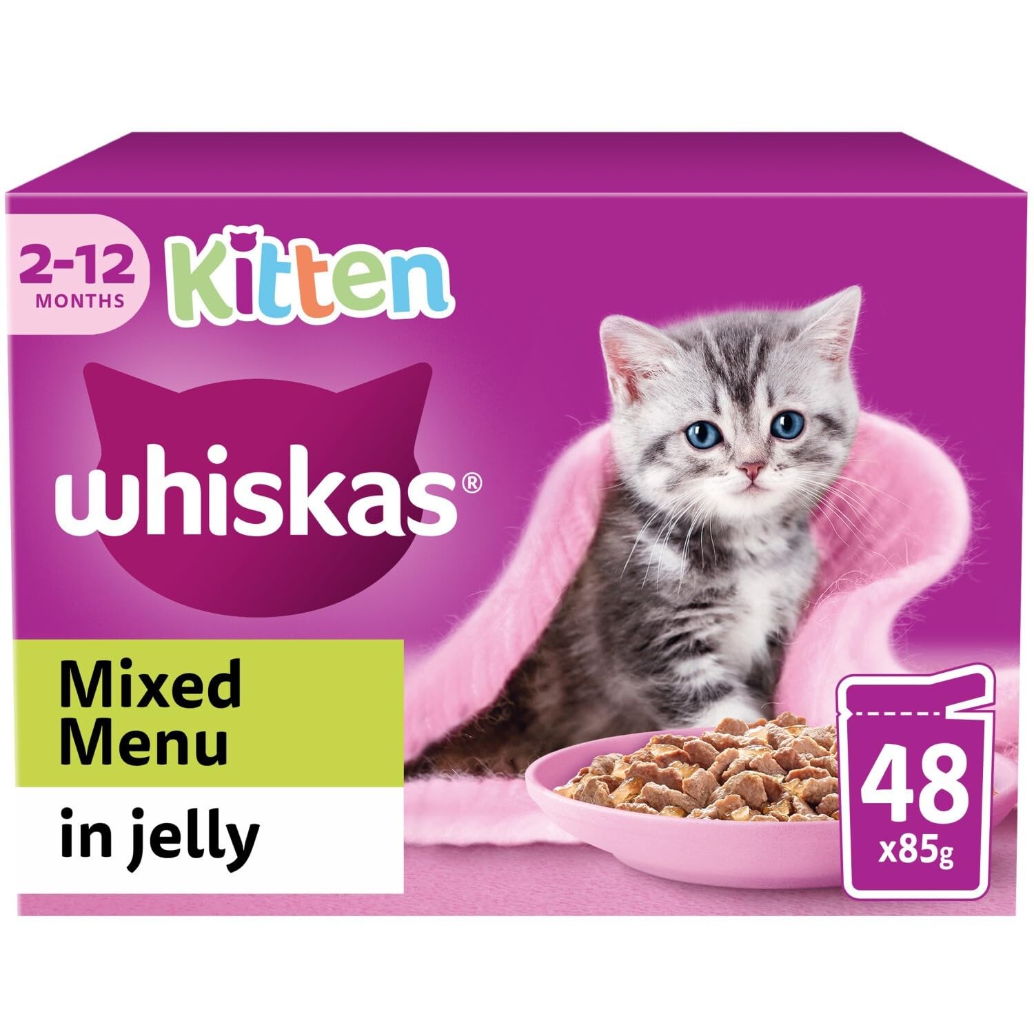 whiskas2-12months Kitten Wet Cat Food Pouches Mixed Menu in Jelly 48 x 85g