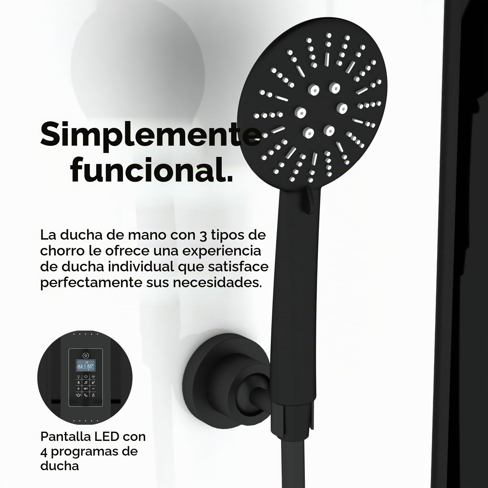 Marwell Cabina de ducha de vapor Spa Round 95 x 95 x 218 cm, juego completo con bañera acrílica y grifo, con ducha de lluvia LED, radio y altavoz Bluetooth