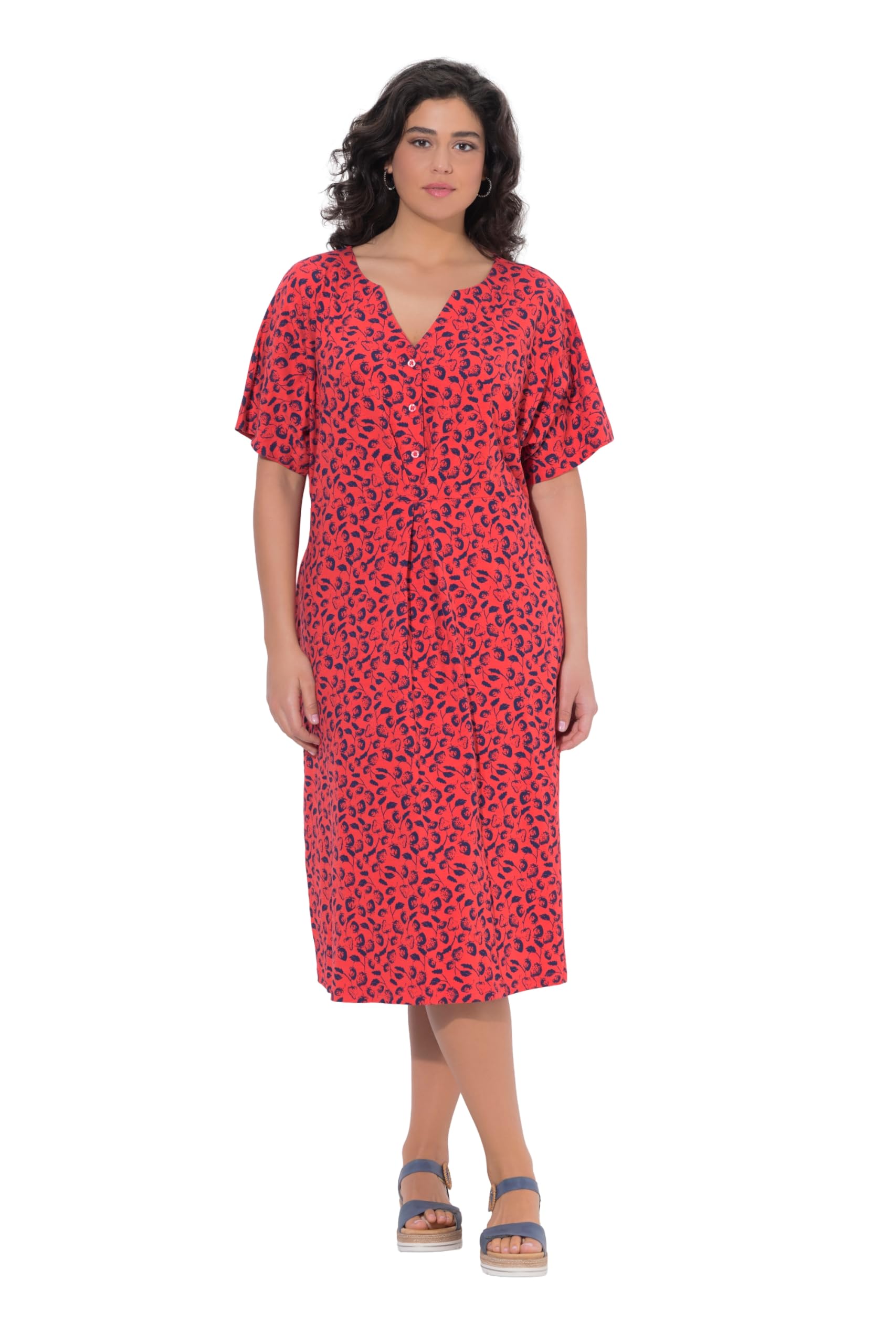 Ulla Popken Damen große Größen Übergrößen Plus Size Midikleid, Erdbeeren, Tunika-Ausschnitt, Halbarm 846962