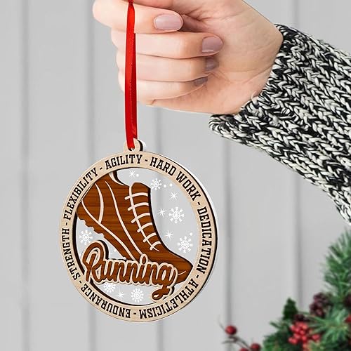 Miniatura 7 de GOSBLUE Adornos de zapatos de correr para árbol de Navidad, decoración de 2 capas de madera y acrílico, decoración de Navidad 2023 para amantes de