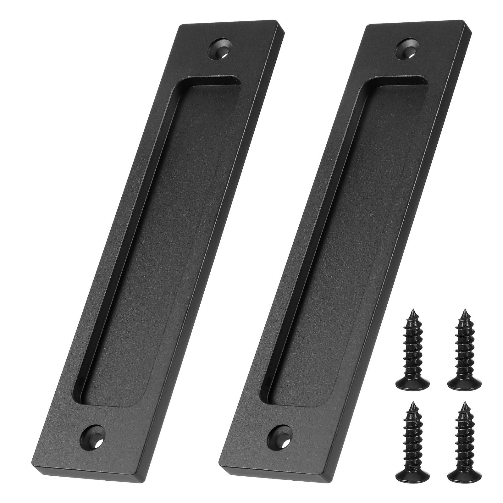 KALIONE Sliding Barn Door Closet Handles Pulls, 2 Pack Rectangular Recessed Sliding Door Pulls, Matte Black Pocket Doors Handles with Screws for Drawers, Cabinet, Sliding Barn Doors, 6Inch