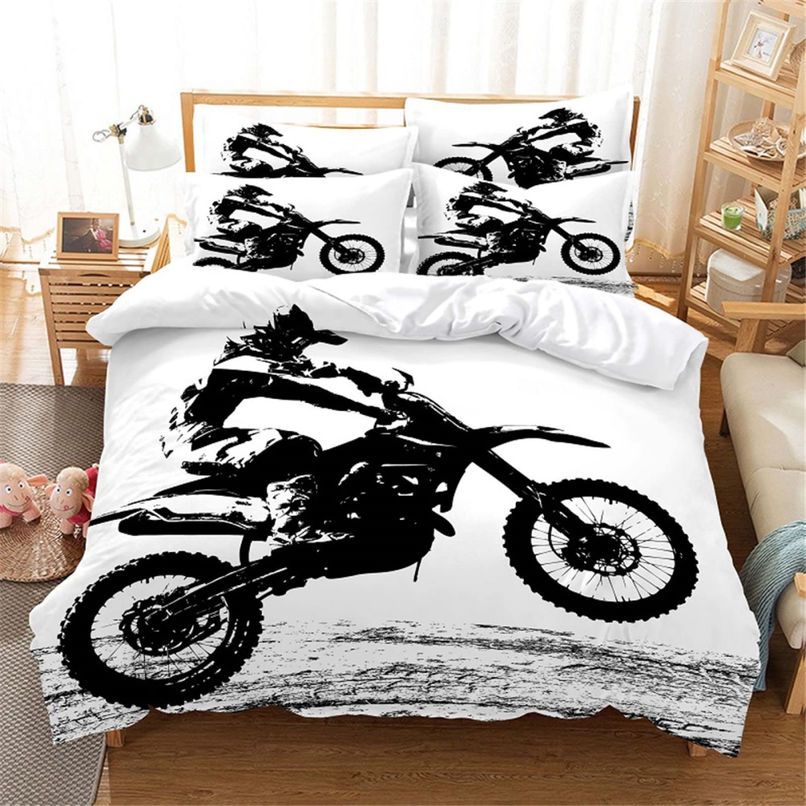 Housse de couette 140x200 moto parure de lit microfibre douce avec taies 65x65