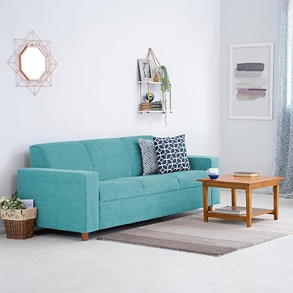 Srimwood Finn Sofa Set with Cushions 3 Seater Sofa Set for Living Room Premium Fabric Sofa (Teal Colour)
