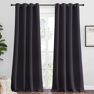 NICETOWN Halloween Pitch Black Solid Thermal Insulated Grommet Blackout Curtains/Drapes for Bedroom Window (2 Panels, 42 inches Wide by 63 inches Long, Black)