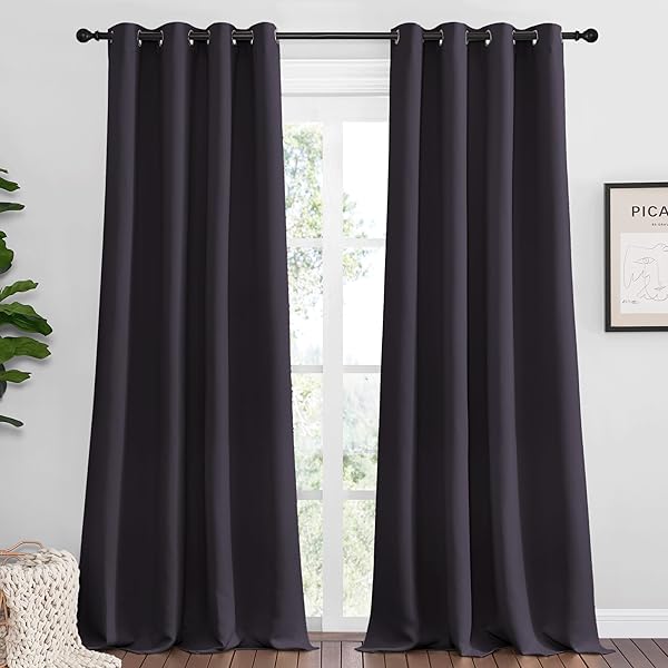 NICETOWN Halloween Pitch Black Solid Thermal Insulated Grommet Blackout Curtains/Drapes for Bedroom Window (2 Panels, 42 inches Wide by 63 inches Long, Black)