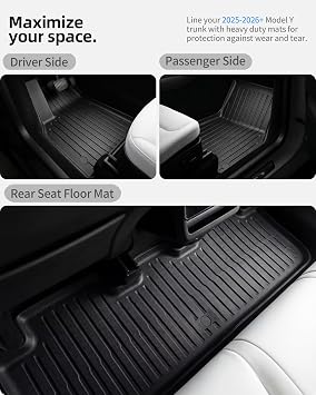 6 Pcs for Tesla Model Y Juniper Accessories 2025 2026 All-season non-slip TPE floor mats and front Frunk trunk lining, rear trunk, 5 seats