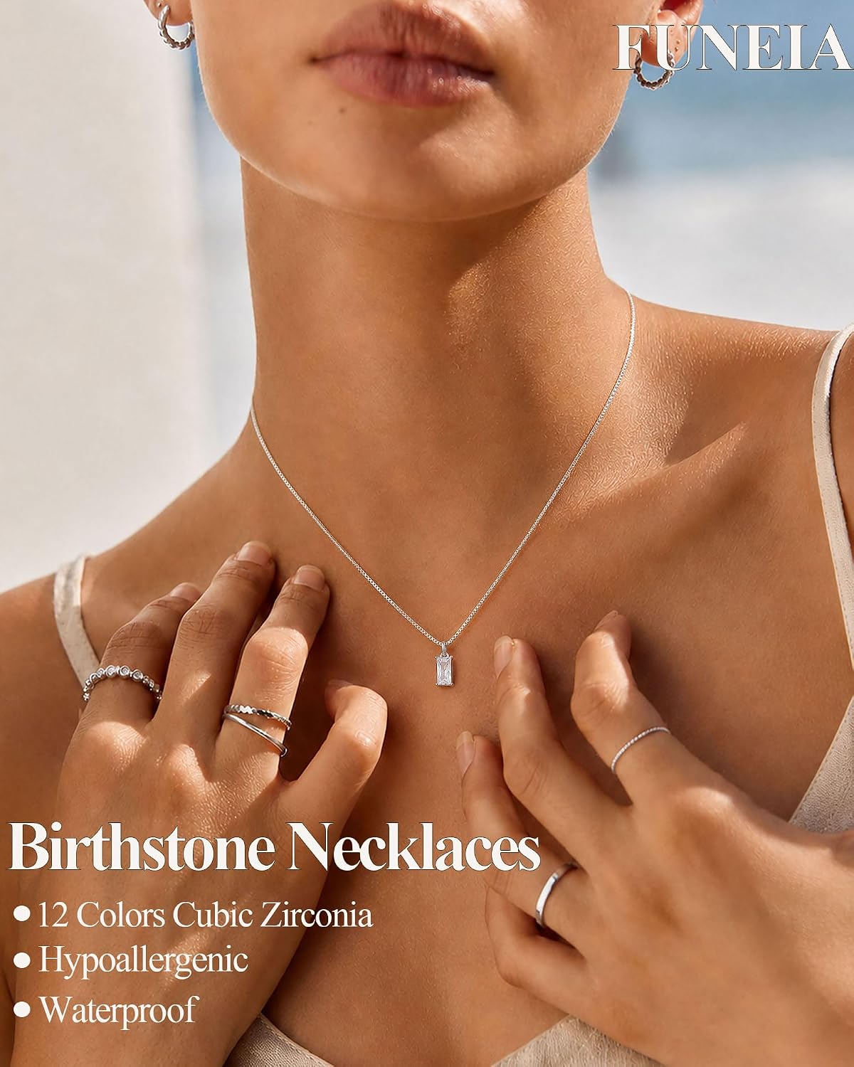 FUNEIA Diamond Necklaces for Women 14K Gold Plated Emerald Birthstone Necklace for Women Mothers Dainty Gold Necklace Blue Green Cubic Zirconia Pendant Necklace Birthday Gifts for Women Jewelry