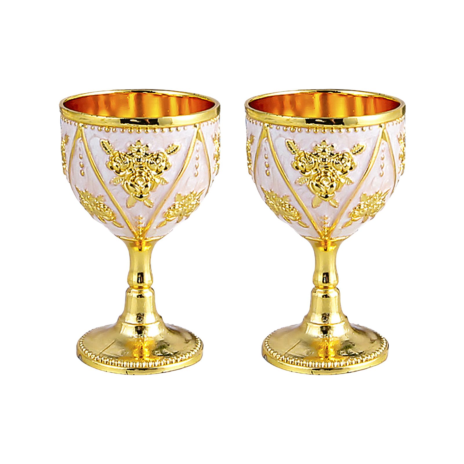 Yhplxyuus 2 Piece 30ml Metal Embossing Wine Drinking Cups Rose Flower Chalices Goblet Shot Glasses for Cocktails and Parties Decors Wine Drinking Cup