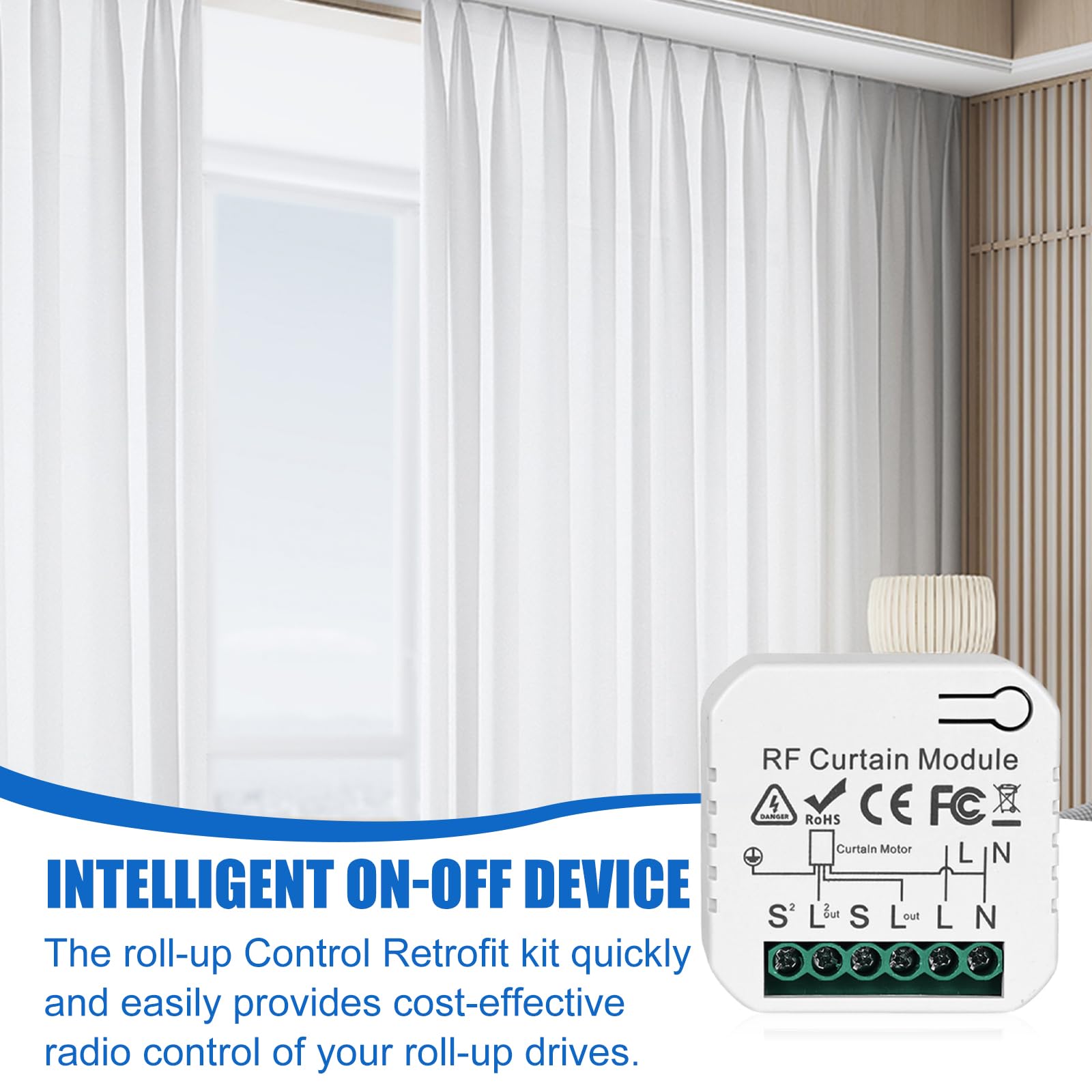Kit di controllo radio per tapparelle, interruttore intelligente compatibile con interruttore radio 230 V per tapparelle, persiane, tende da sole, modulo smart tapparelle, composto da telecomando RF +