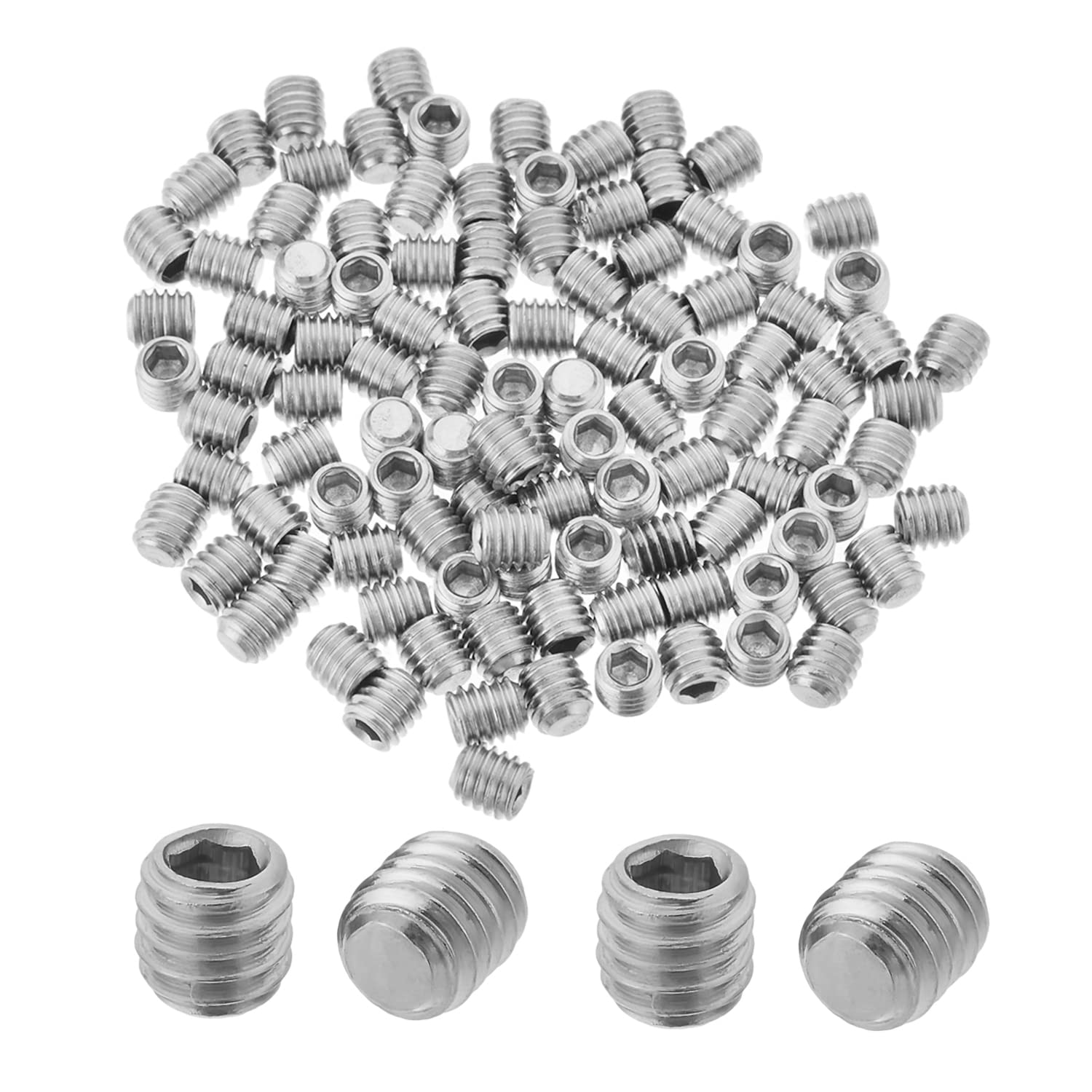 MroMax 100Pcs M3X3Mm Flat Set Screw 304 Stainless Steel Internal Hex Allen Head Drive Cup Point