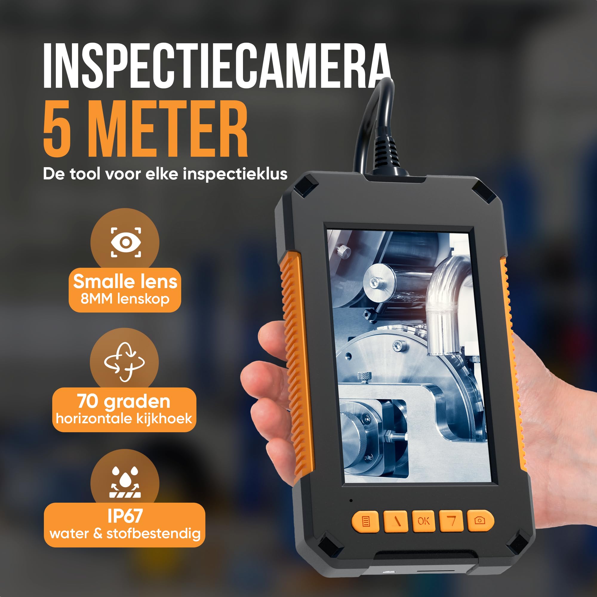 Waldtech Flexibele HD video endoscoop met beweegbare camerakop 1m/5.8mm groot 5 scherm - HD