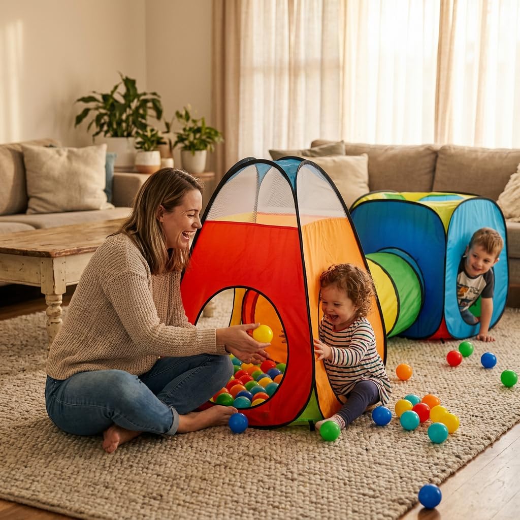 3 in 1 : Spielzelt Kinderzelt : Babyzelt mit krabbeltunnel : Teiliges Bällebad : Spielzelt Babyzelt : Spielhaus mit Zelt Tasche und Tunnel : Mehrfarbig