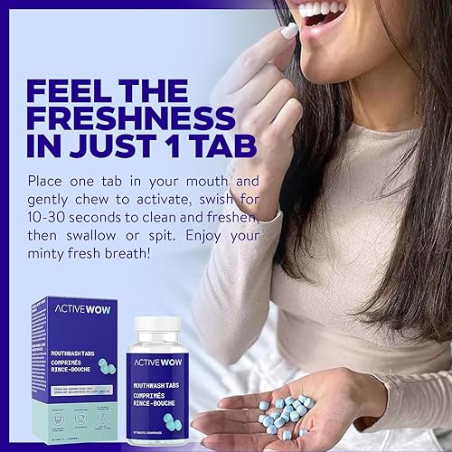 Miniatura 5 de Active Wow Pastillas de enjuague bucal, enjuague bucal masticable, tabletas refrescantes del aliento, sin flúor, sin alcohol, veganas, sin azúcar,
