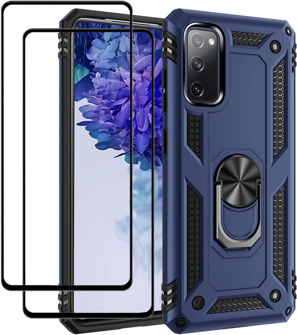 EasyLifeGo for Galaxy S20 FE 4G/S20 FE 5G/S20 Lite/S20 FE 2022 Kickstand Case with Screen Protector Tempered Glass [2 pieces], Hybrid Heavy Duty Armor Dual Layer Anti-Scratch Case Cover, Blue