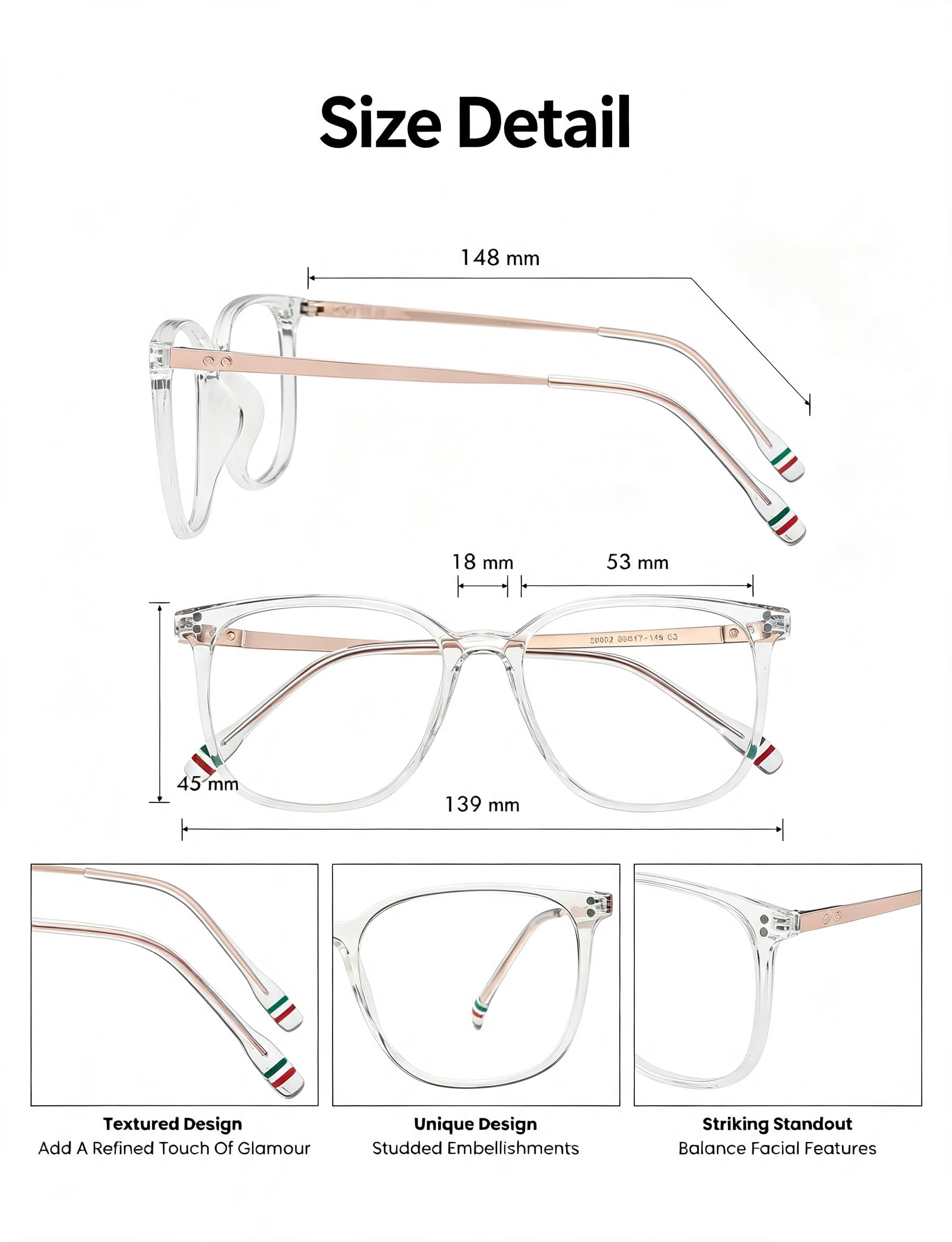 GUDVUE Gafas de luz azul de gran tamaño, para lectura de computadora, juegos, teléfonos, antirreflejos, UV400, fatiga ocular, marco cuadrado grande, dorado, 139 mm