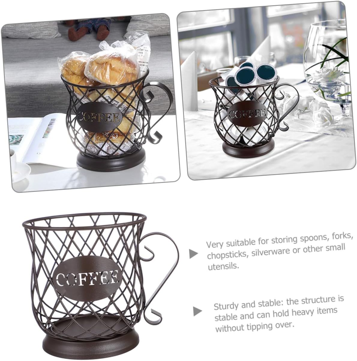 Large Black Iron Cutlery Holder Versatile Desktop Spoon and Chopstick Organizer for Kitchen Countertop Storage Keeps Utensils Accessible and Tidy