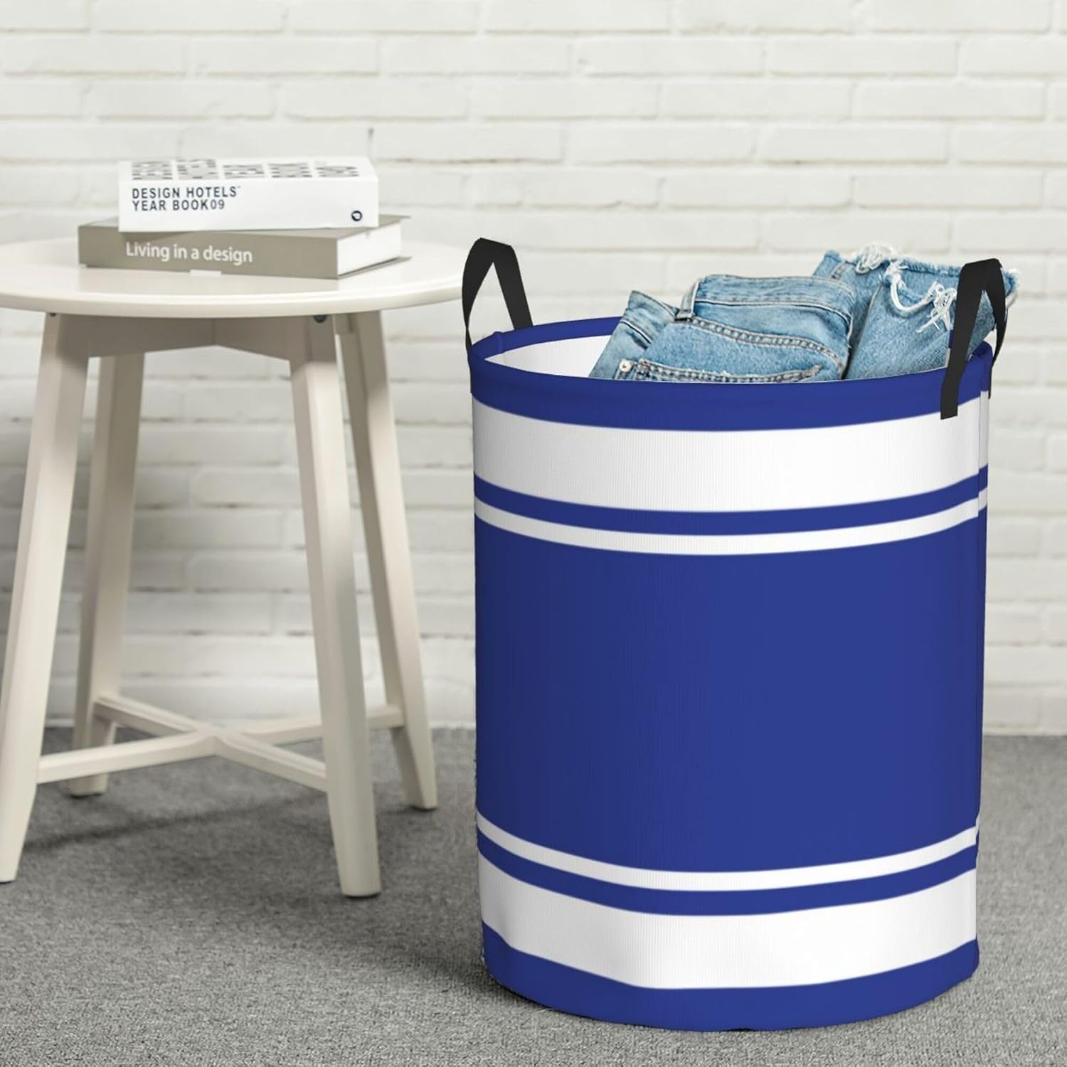 Large Laundry Hampers, Royal Blue Nautical Stripes Collapsible Laundry Basket Waterproof Dirty Clothes Storage Bag Organizer Containers for College Dorms
