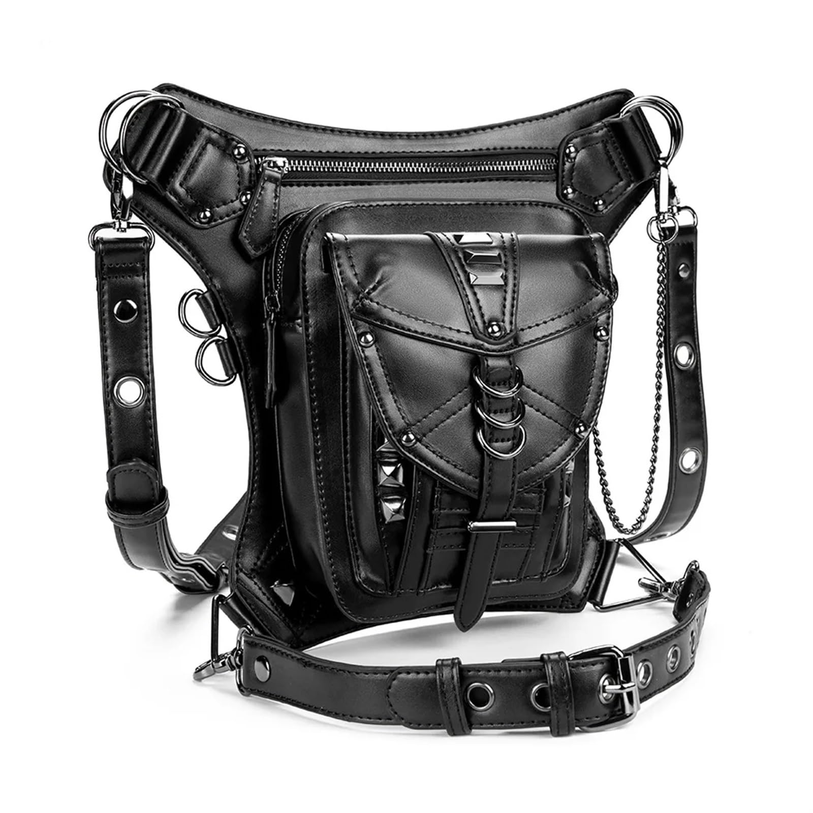 Bolsa de Pierna Riñonera for Mujer, Estilo Steampunk, de Piel sintética, Tipo Bandolera, for Motocicleta