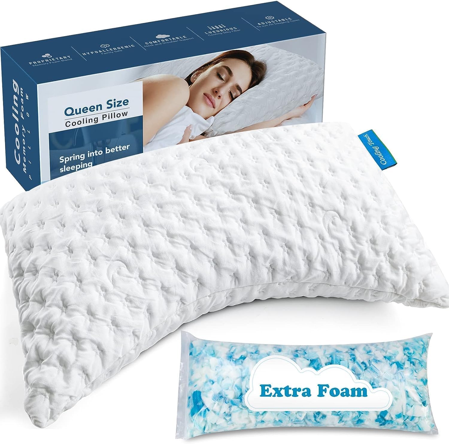 Firebrighting Cooling Pillows for Side Sleepers, Luxury Adjustable Shredded Memory Foam Bed Pillow for Sleeping - Bamboo Pillow for Neck and Shoulder Pain Queen Size, Soft Neck Pillow