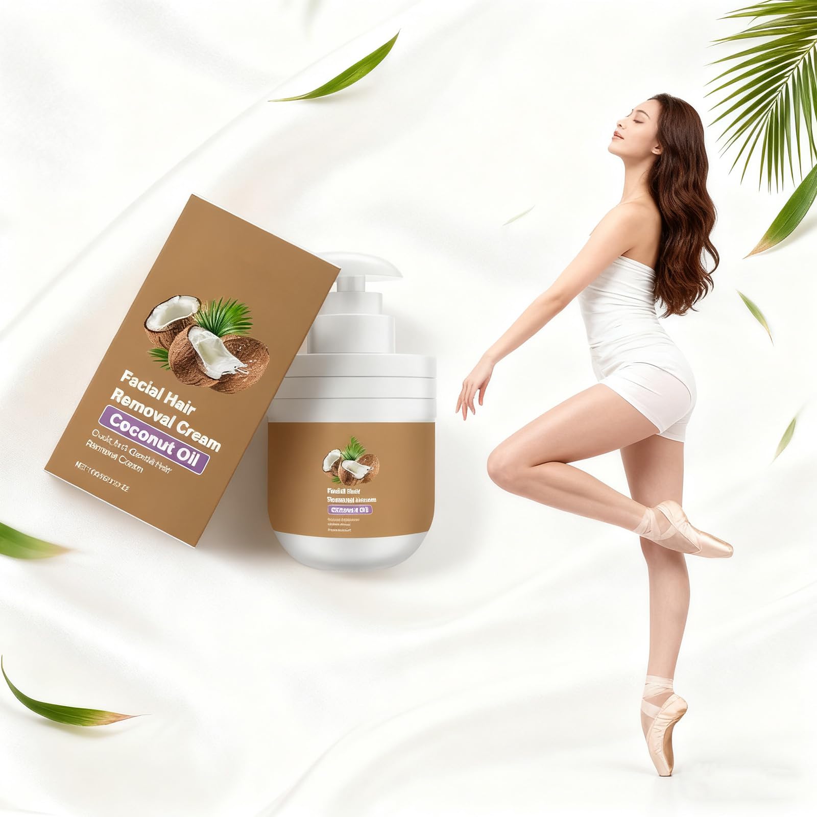 Crema depilatoria viso con olio di cocco, crema di depilazione delicata per labbra superiore e mento, elimina i peli senza irritazione, cura lenitiva per pelli sensibili, donne e uomini (6 pezzi)