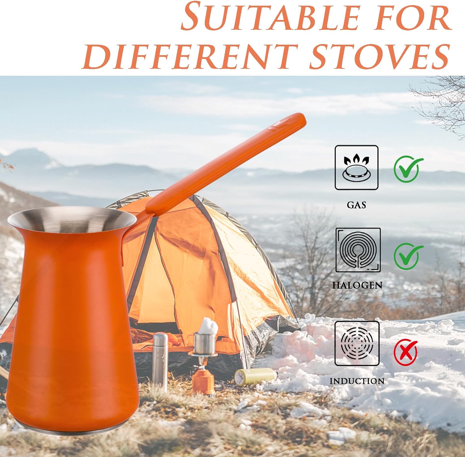 Turkish Coffee Pot - Coffee Maker, Briki Greek Turkish Pot, Arabic Tea Pot, Cezve/Ibrik Coffee Pot for Stovetop(400 ml,Serves 5) - Image 2