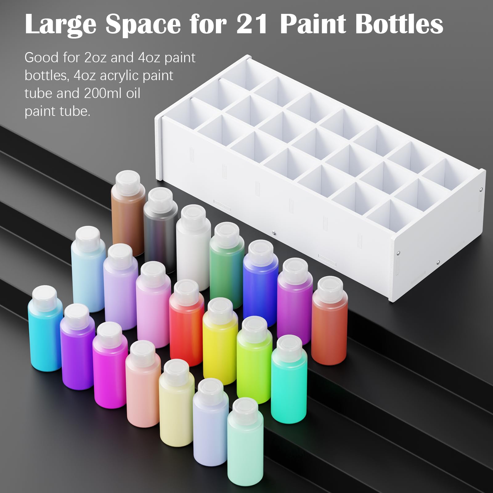 Bandeja de almacenamiento de pintura de 21 rejillas, organizador de almacenamiento de suministros de arte y manualidades, soporte de estante de pintura para manualidades, soporte apilable para