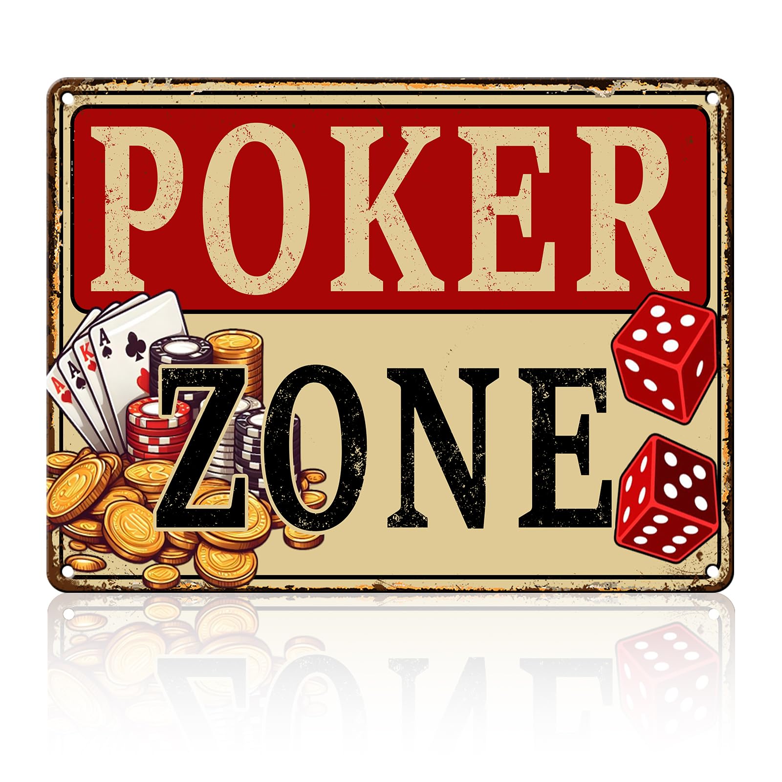 Anceky Poker Zone Sign Funny Metal Tin Sign Vintage Wall Decor for Home Garden Yard Porch Fence 12×16 Inch