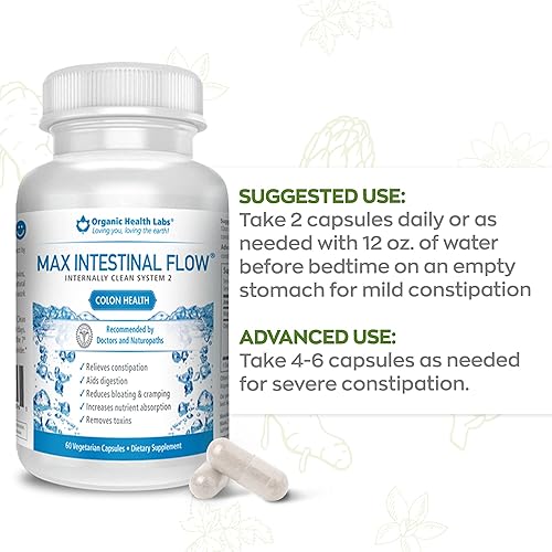 Miniatura 9 de Organic Health Labs Flujo intestinal máximo, limpieza natural de colon para apoyar la regulación intestinal, excelente desintoxicación de limpieza