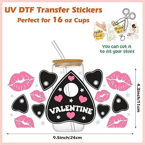 Miniatura 9 de Envolturas de vasos UV DTF de transferencia para vasos de vidrio de 16 onzas, 10 hojas de transferencia de vasos, calcomanías de transferencia para