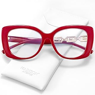 Oversized Square Blue Light Blocking Glasses for Women with Pouch, Elegant Thick Computer Eyeglasses