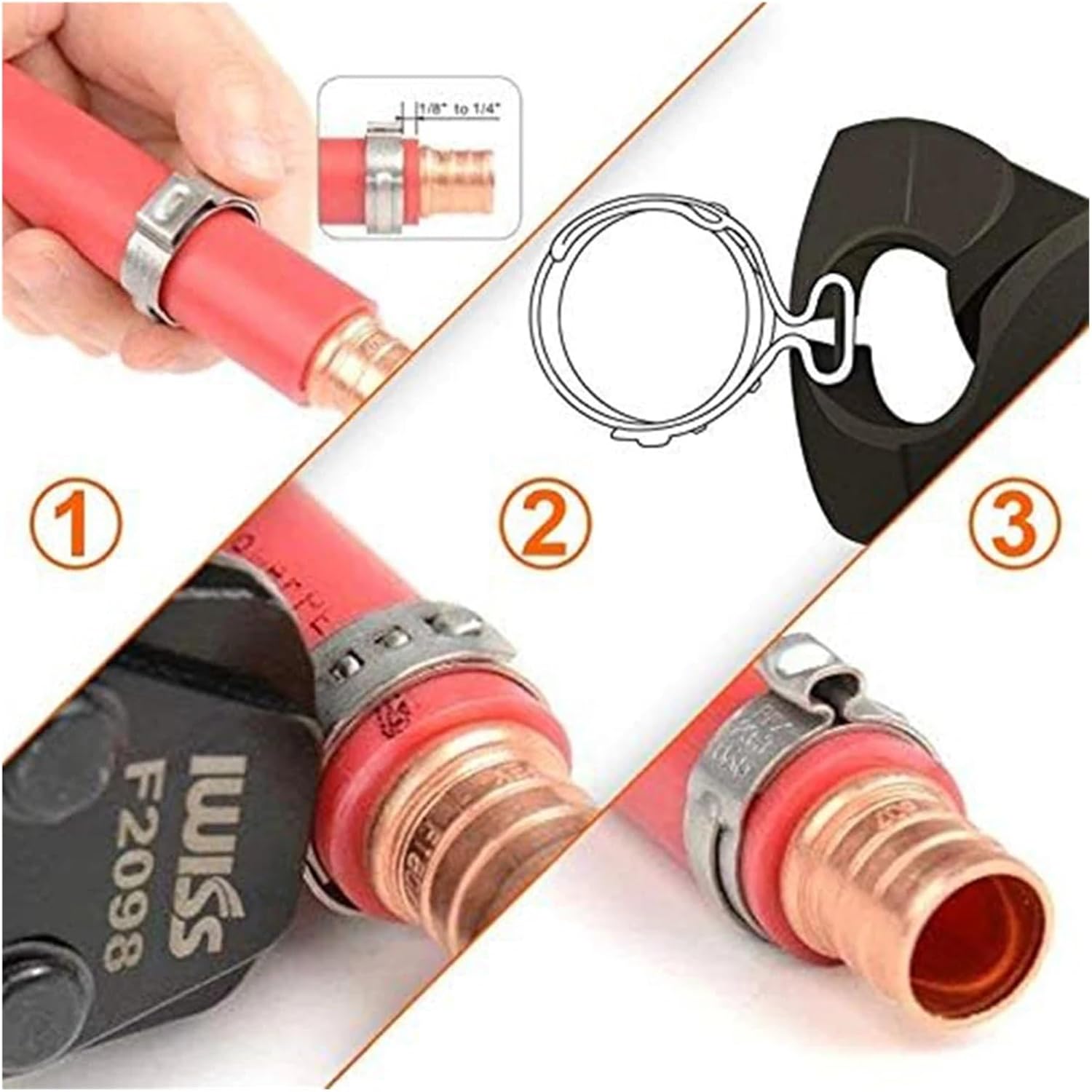 130Pcs 7-23.5mm Single Ear Hose Clamps 304 Stainless Steel PEX Stepless Cinch Crimp Ring Pinch Clamp