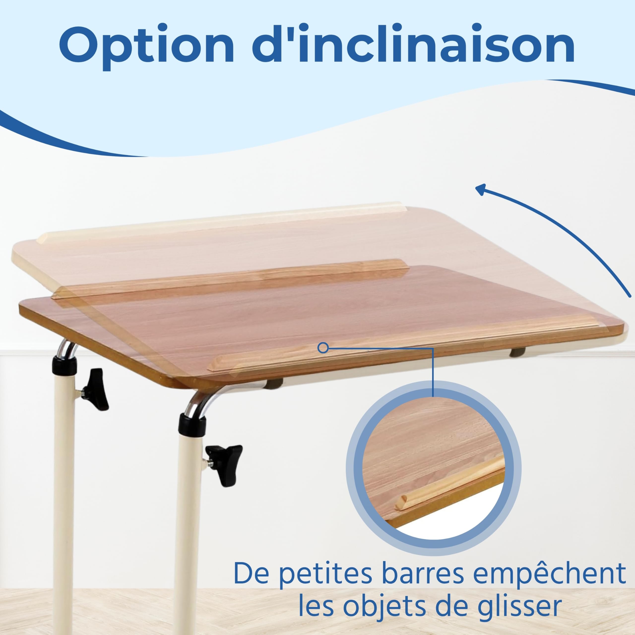 Days Overbed Table with Castors, Laptop Desk with Wheels, Bedside Table, Study Desk, Fully Adjustable Height and Angle, Laminated Top, Flat Packed