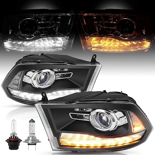 Headlight Assembly [LED Switchback Style] Compatible with 2009-2018 Dodge Ram 1500/2010-2018 Ram 2500 3500 w/DRL and Bar LED Turn Signal, Black Housing (Not for Factory Projector Headlights