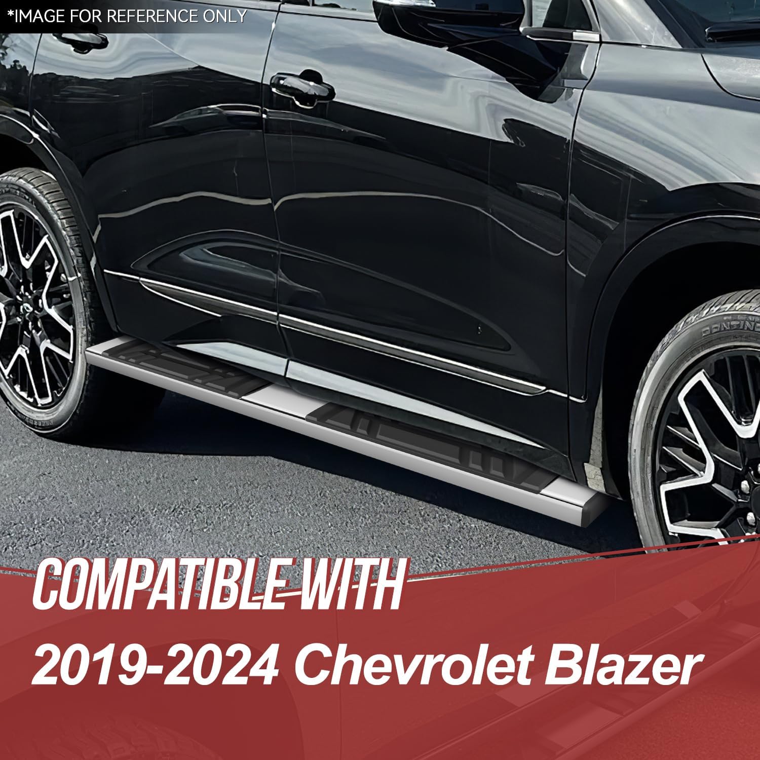 Running Boards Compatible with 2019-2024 Chevy Blazer, Pair of Stainless Steel Side Steps Nerf Bars, 6.5in. x 73in.