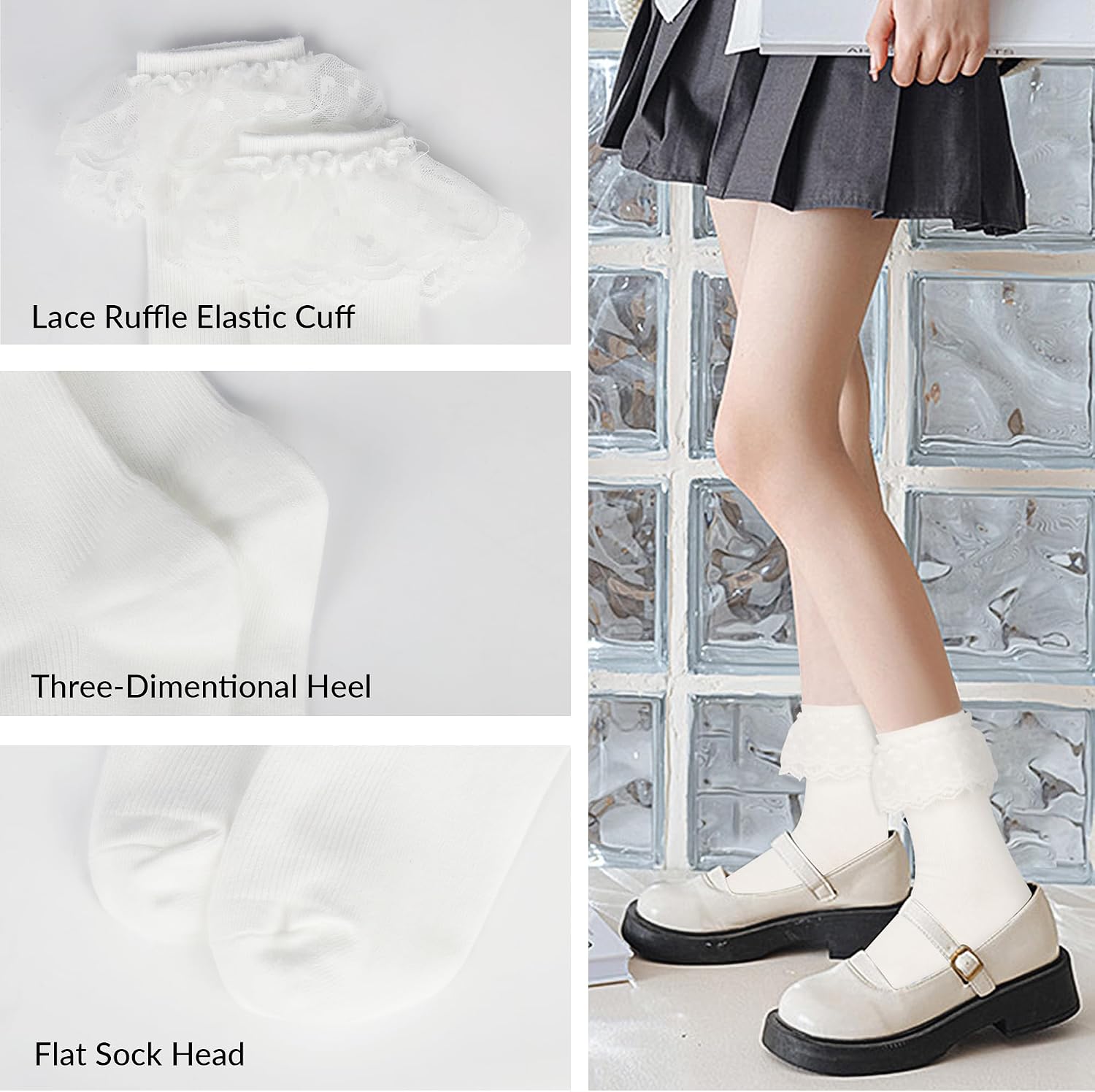 Benefeet Sox Womens Lace Ruffle Socks Girls Cute Frilly Ankle Socks Lettuce Lace Trim Lolita Princess Cotton Sock