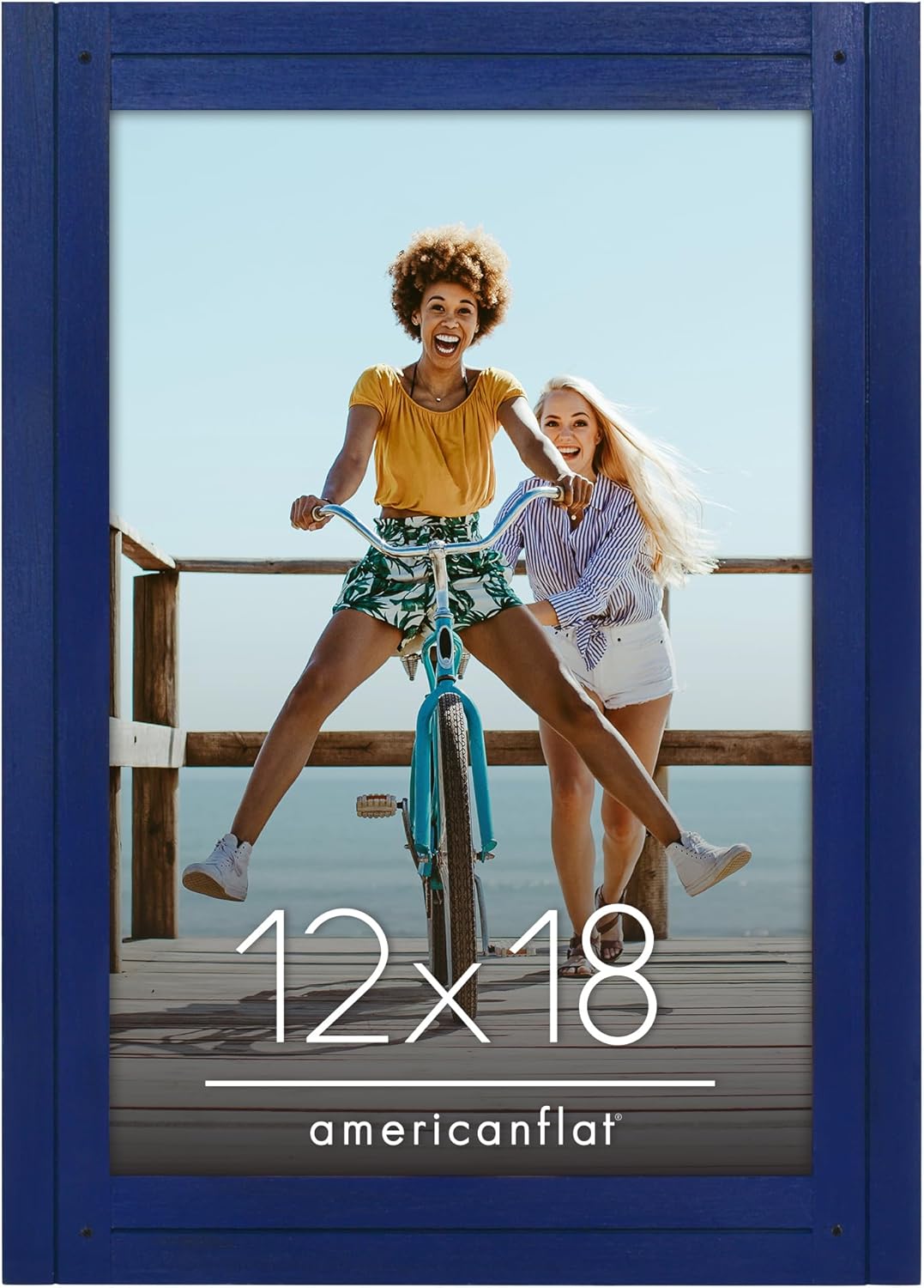 Americanflat 12x18 Poster Frame with Polished Plexiglass - Hampton Collection - Distressed Wood Picture Frames for Wall Display - Navy Blue