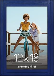 Americanflat 12x18 Poster Frame with Polished Plexiglass - Hampton Collection - Distressed Wood Picture Frames for Wall Display - Navy Blue