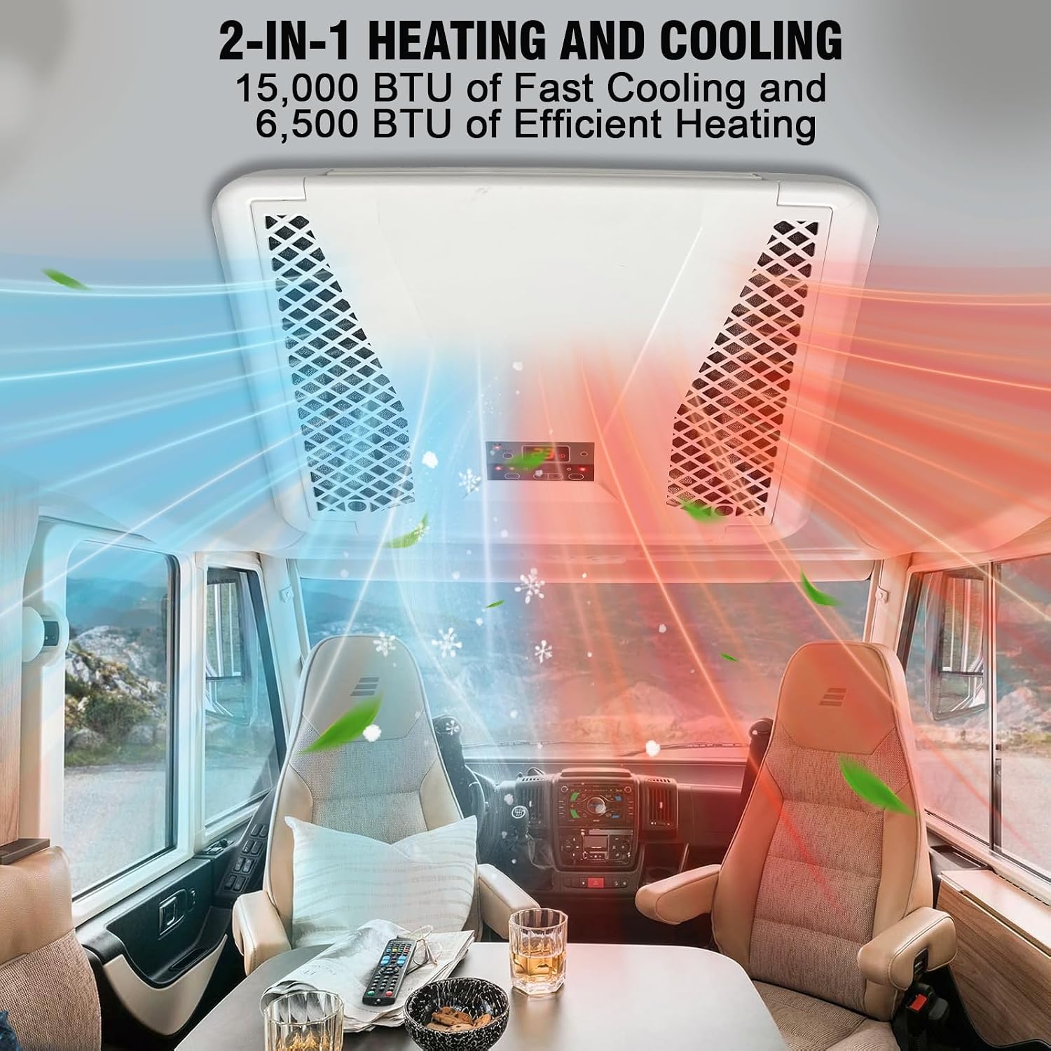 RV Air Conditioner with Heat 110V Universal Rooftop AC Unit RV Air Conditioner Heater Combo, 15300 BTUs Quiet 12 Volt Camper A/C Unit, 2 In 1 Heating & Cooling Mode For Food Truck Caravan Motorhome